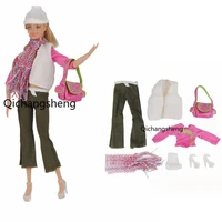 11 5 fashion winter doll outfits for barbie clothes white jacket coat rosy crop top pants hat scarf bag 16 bjd accessories toy