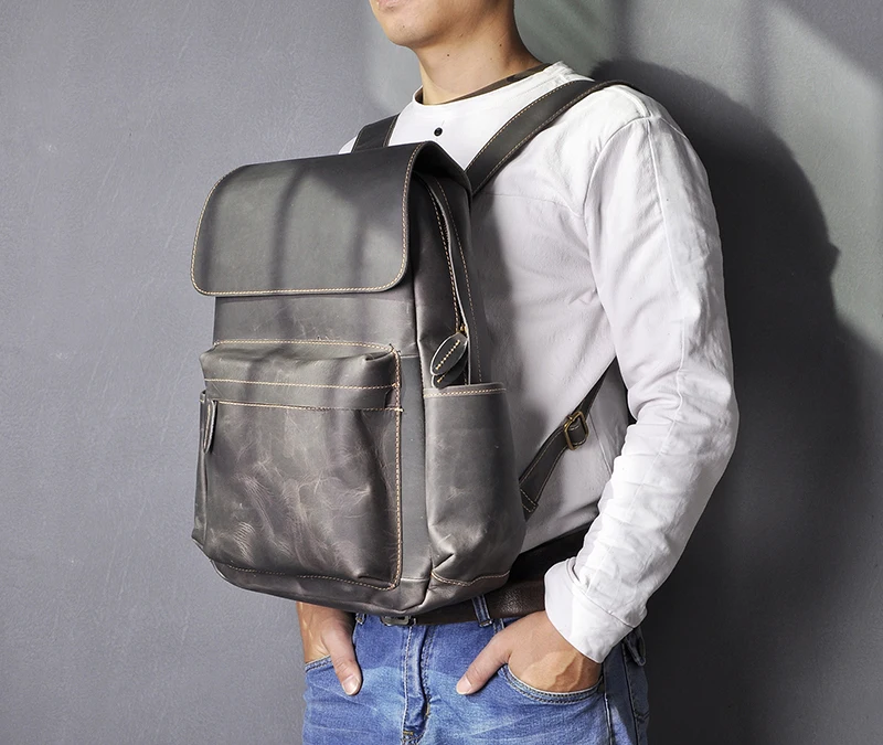 Рюкзак мужской из натуральной кожи с отделением для ноутбука 15 дюймов|Мужские
