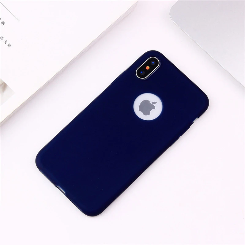DBlue Чехол конфетного цвета с отверстием для iphone 7, 8, 6, 6s Plus, X, XS, MAX, XR, 10, милая девушка, матовый Мягкий силиконовый чехол для телефона - Цвет: DBlue
