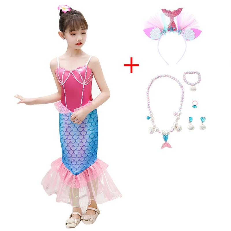 

Children Cosplay Costume 2022 New Sweet Sling Little Girl Mermaid Princess Dress For Girls Show Party Fishtail Dresses 3-8 Years