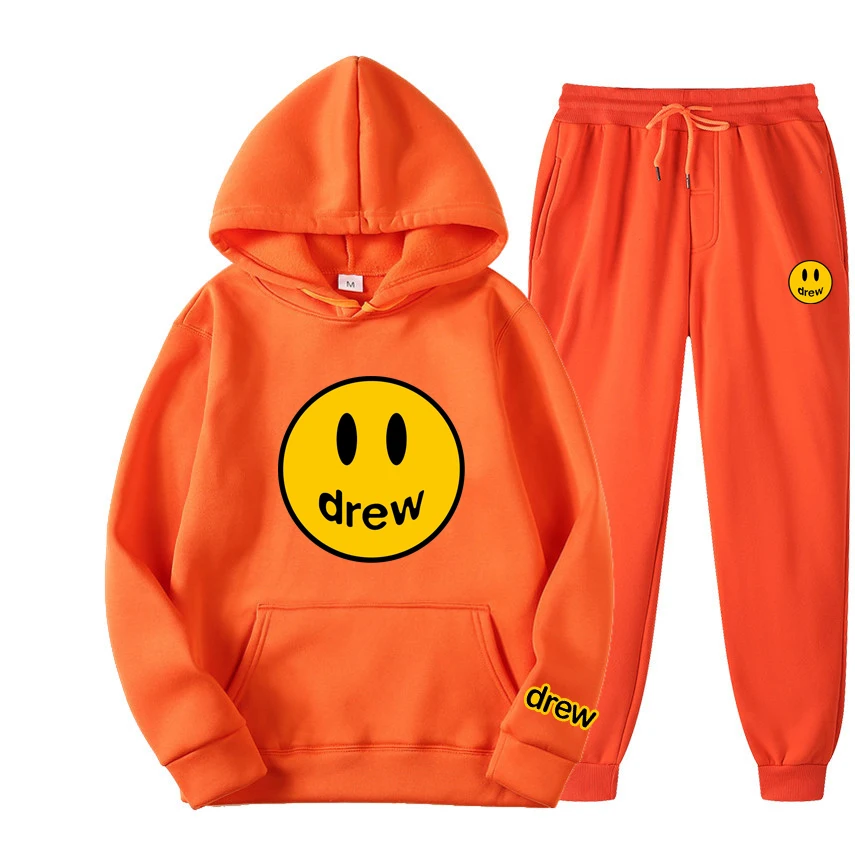 drew house 2022 justin bieber fashion man tracksuits mens autumn winter brand hoodies jogging suits streetwear athletic sets free global shipping