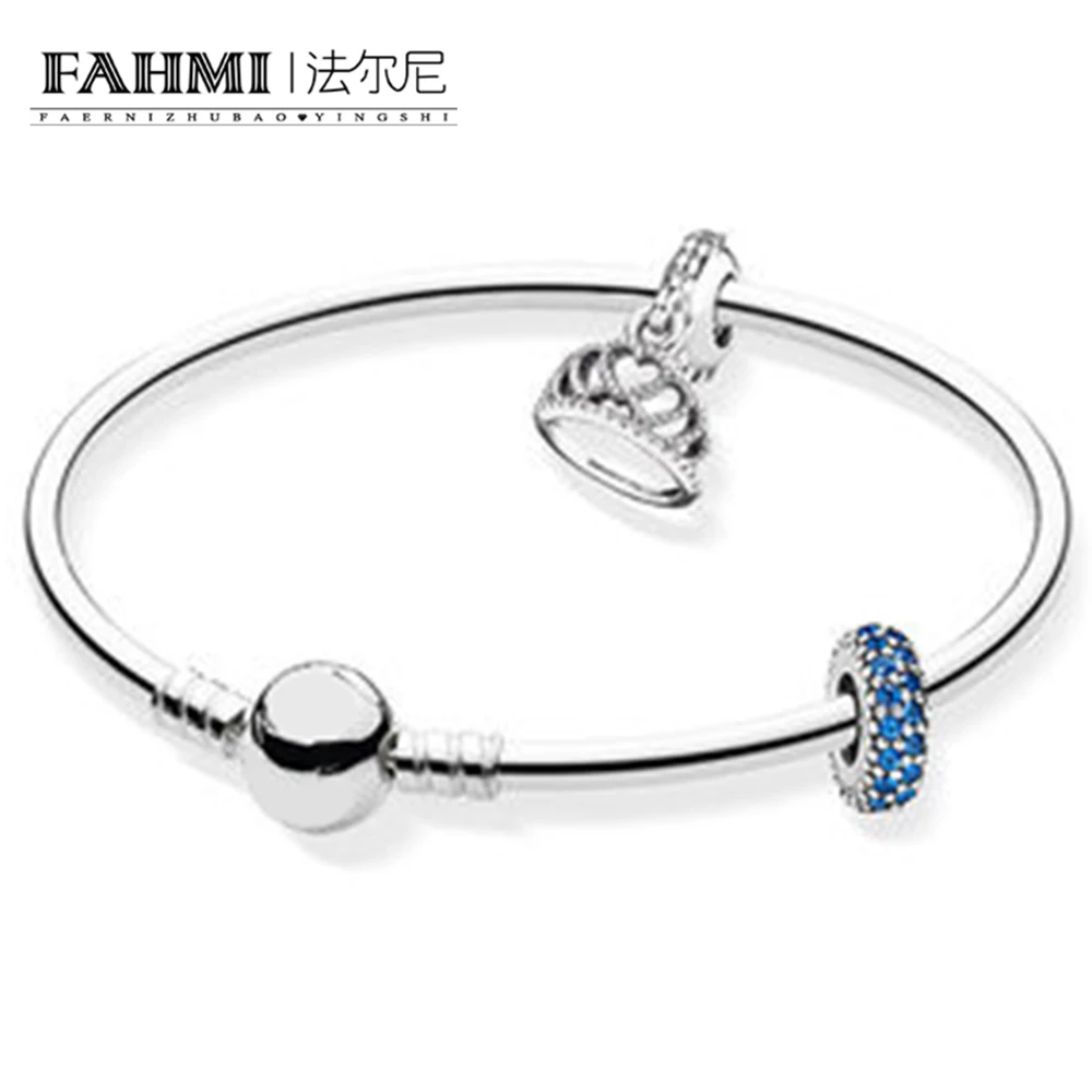 

2020 100% 925 Sterling Silver Brand New 1:1 Glamour Noble Crown Bracelet Set Elegant Temperament Ladies Bracelet Set