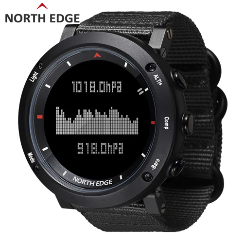 NORTH EDGE мужские спортивные электронные часы, военные армейские часы, часы для бега, плавания, спортивные часы, альтиметр, барометр, компас, водонепроницаемые - Цвет: Black nylon
