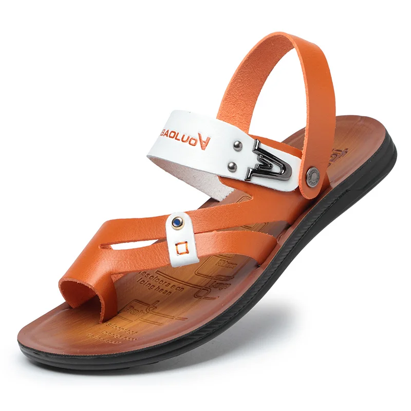 

Sandals Men's Tide 2019 New Summer Soft Bottom Casual Outdoor Flip Flops Beach Slippers Men's Leather Sandals Pin Toe