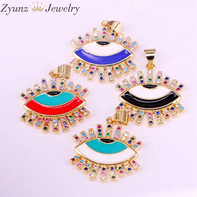10 шт радужные кристаллы циркония эмаль глаз кулон Шарм счастливый турецкий для