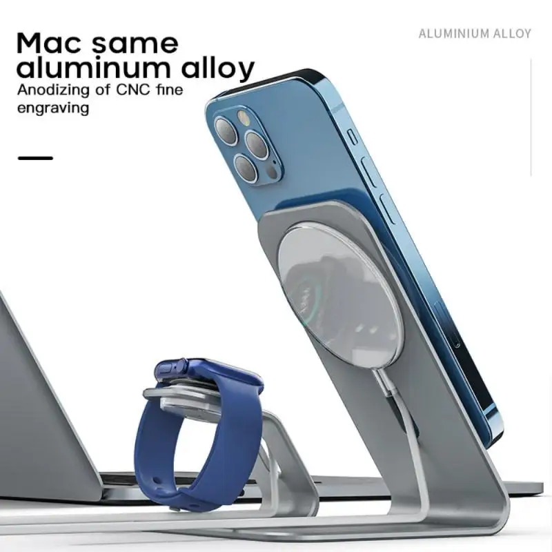 

Aluminum Alloy Two-in-one Dual Charger Bracket Wireless Charger Stand Fast Charging Dock Station Work For IPhone 12 / IWatch