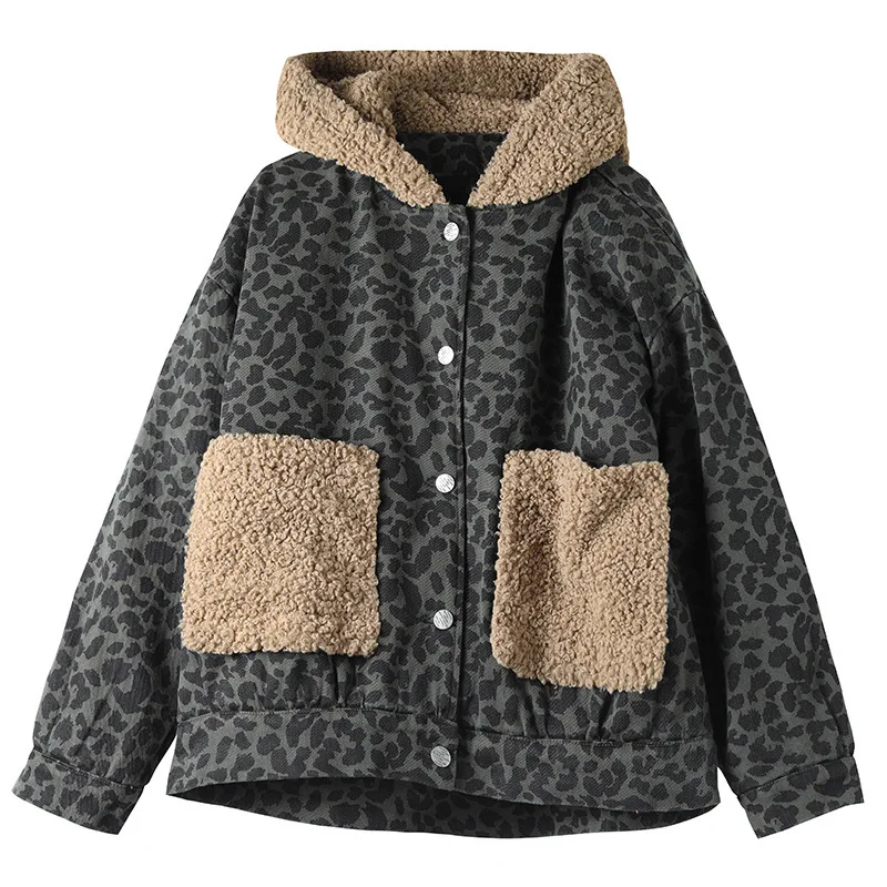 Max LuLu, корейская мода, зимние джинсовые куртки, женская одежда в стиле панк, женские леопардовые стеганые пальто с капюшоном, утепленные меховые парки
