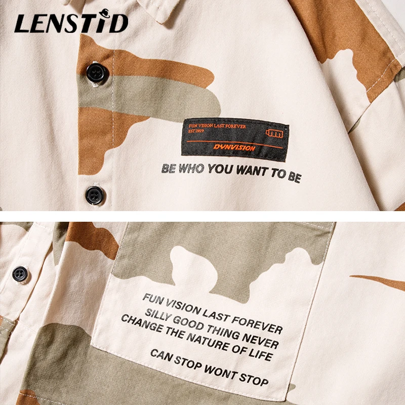 Мужская свободная камуфляжная рубашка LENSTID 2019 в стиле Харадзюку хип-хоп уличная