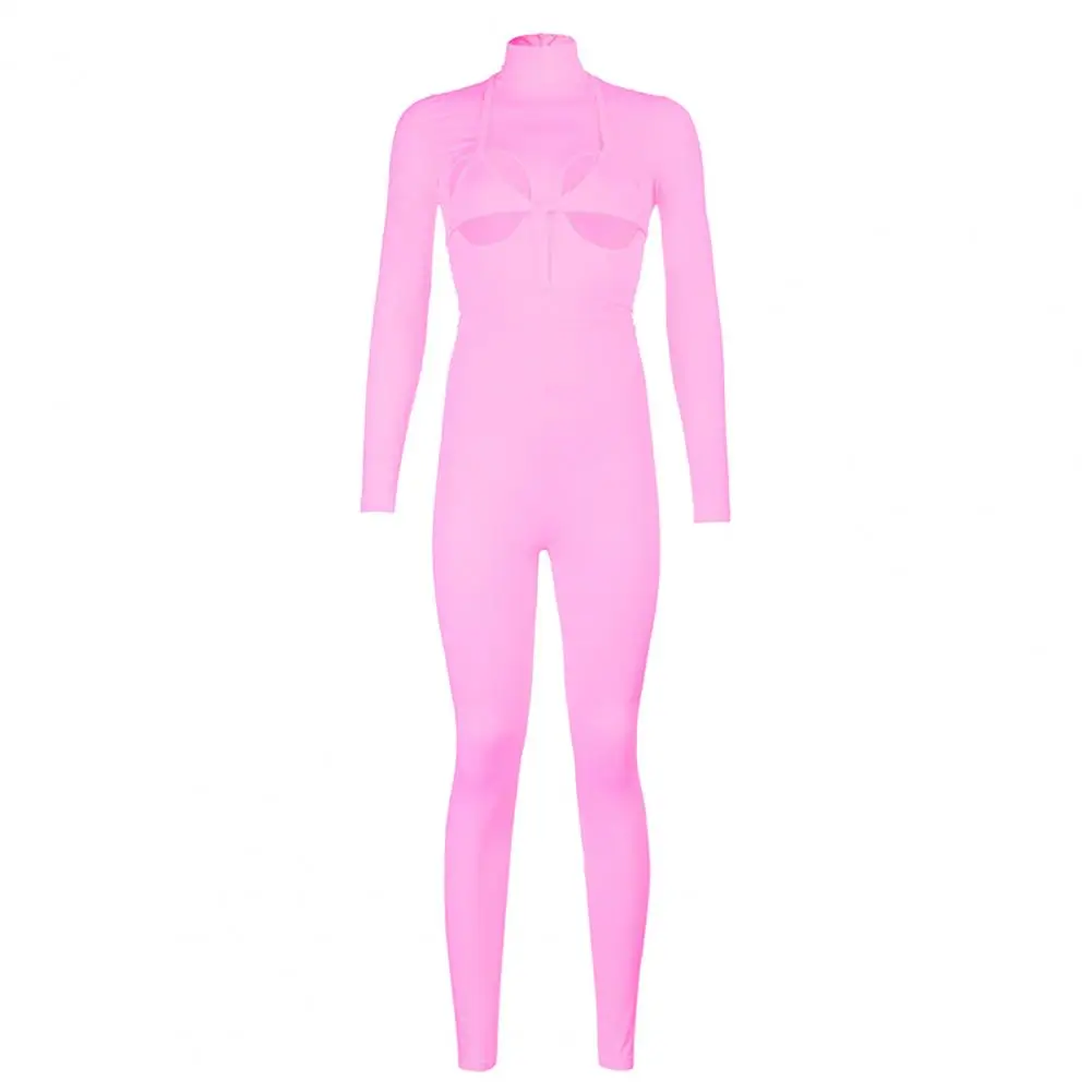 

Jumpsuit Women Sexy Long Sleeve Turtle Neck One Piece Hollow Bodysuit Bodycon Jumpsuit Autumn Street Wear Women Clothing White M