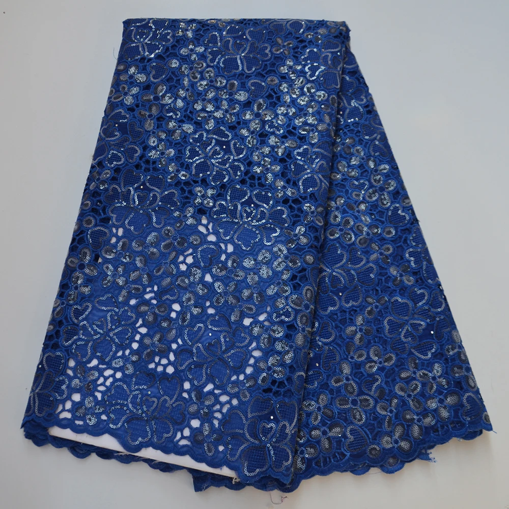 

Royal Blue Luxury French Organza Lace Fabrics With Stones High Quality Women Party Wedding Sequins Material Lace Fabrics