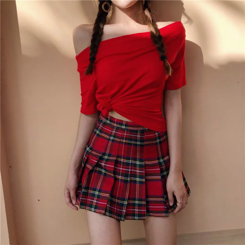 

High Waist Lattice Pleated Skirt Women Harajuku Fashion Acrylic Loose All-Matching Plaid Skirt Female Sweet Color Girls Skirt