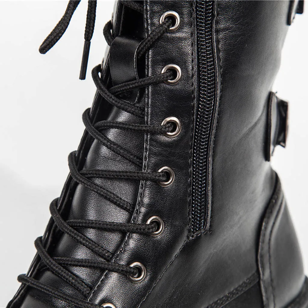 

Ladies Knee High Boots Comfort Platform Boots Woman Soft Shoes Punk Lace Up Comfortable Large Size 36-40