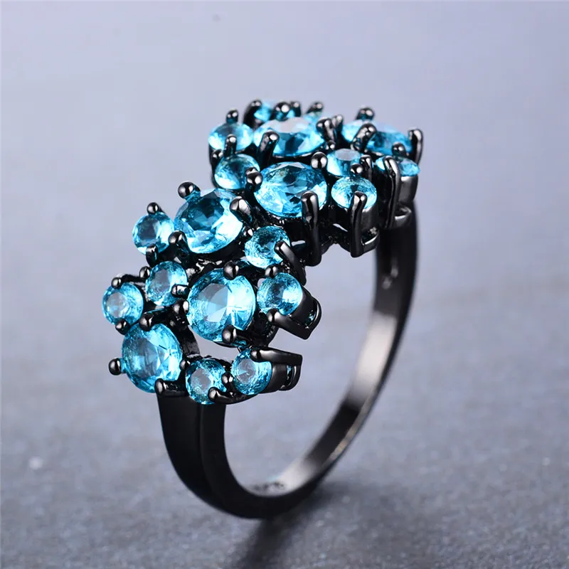 Роскошное женское Маленькое синее круглое кольцо с камнем винтажные черные