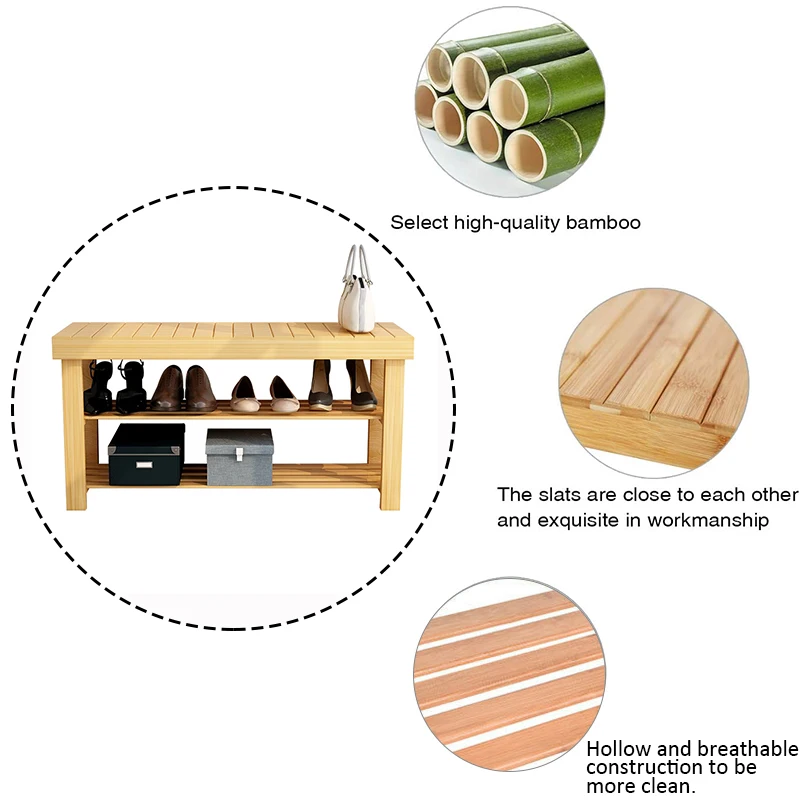 

3-Tier Multi-functional Bamboo Shoe Rack Wood Shoe Hanger Bench Shoe Organizer Hanger Entryway Storage Shoes Cabinet