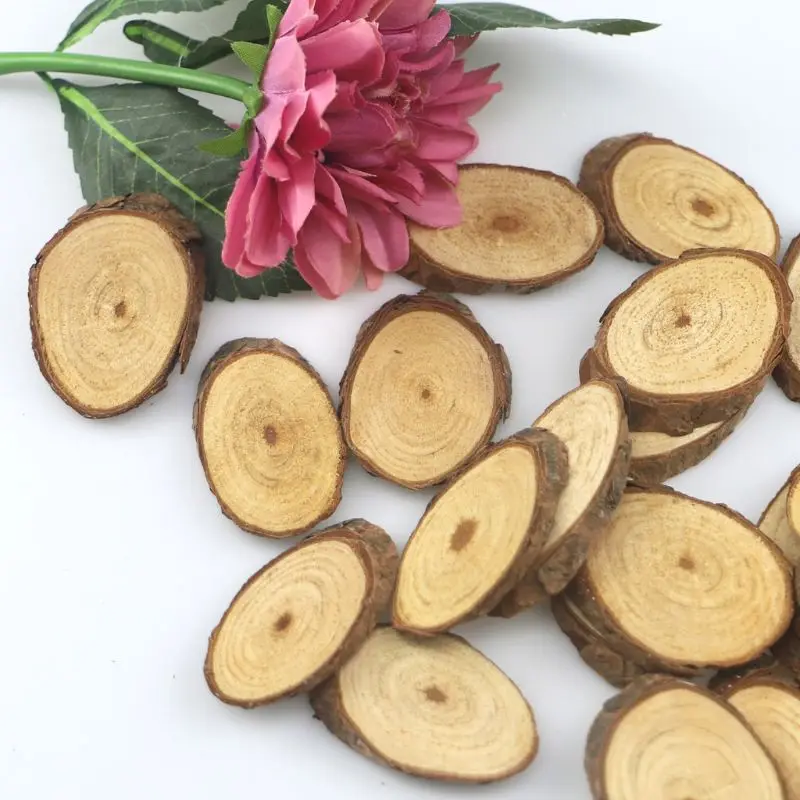 

25pcs Unfinished Natural Wooden Slices with Tree Bark DIY Crafts Embellishments N58C