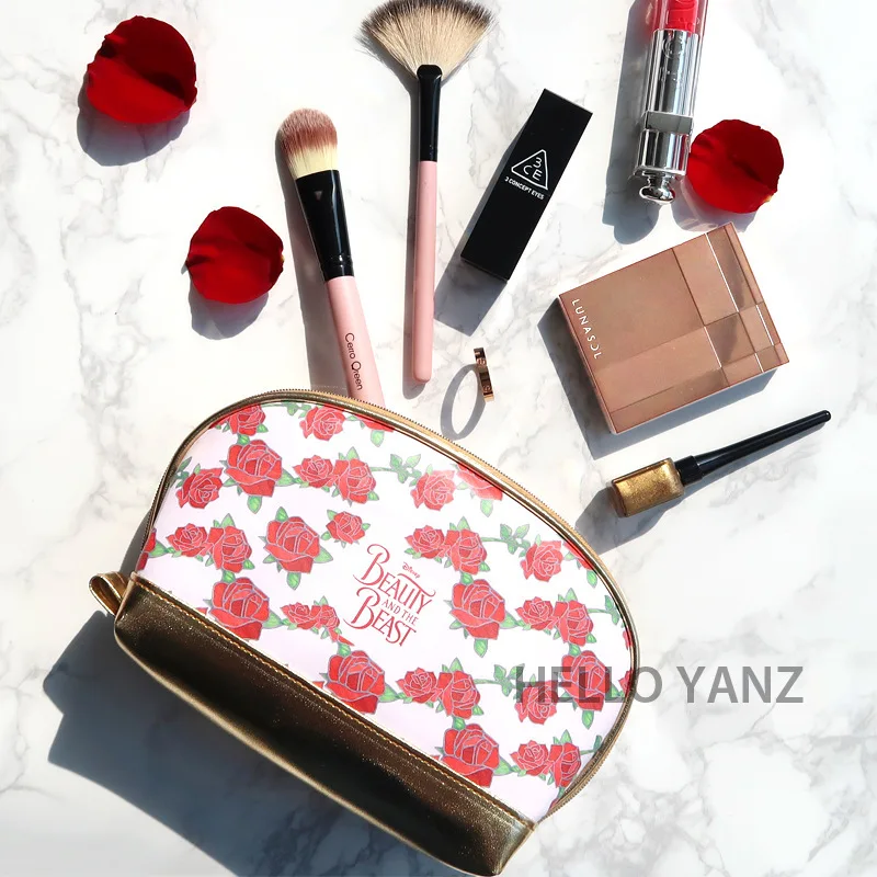 

Disney Genuine Beauty and the Beast Large Capacity Shell Bag Simple Makeup Storage Bag Portable Lady Clutch