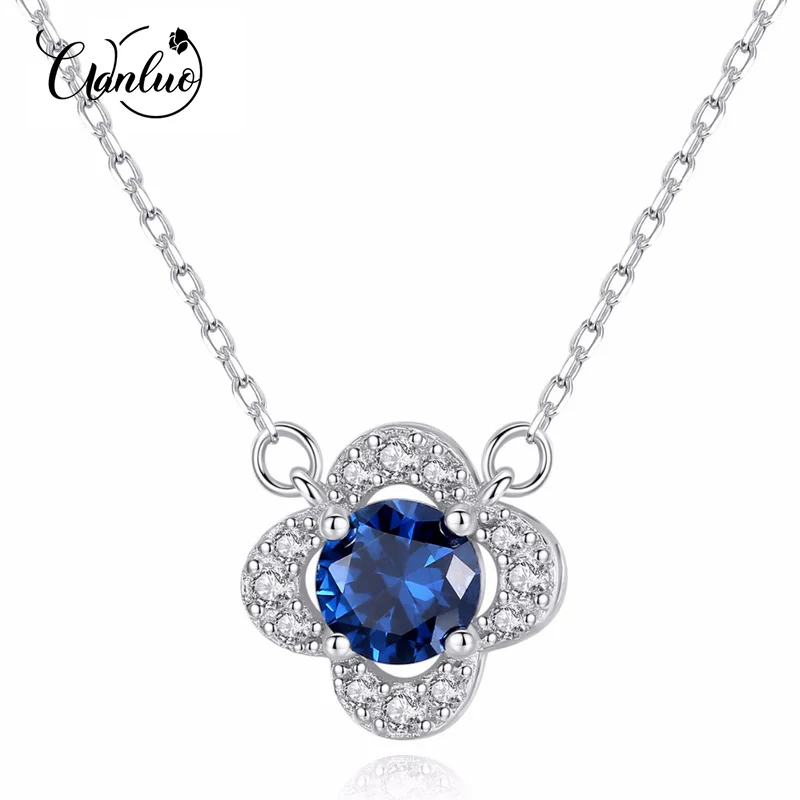 

WL Topaz Pendant Necklace Plated Fine 925 Sterling Silver Flower Shape & Blue Geometirc Topaz Necklace for Women Party Jewelry