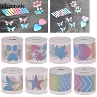 chzimade 1mx3cm colorful star footprint reflective sticker tapes heat transfered vinyl film for diy iron on garment sewing craft