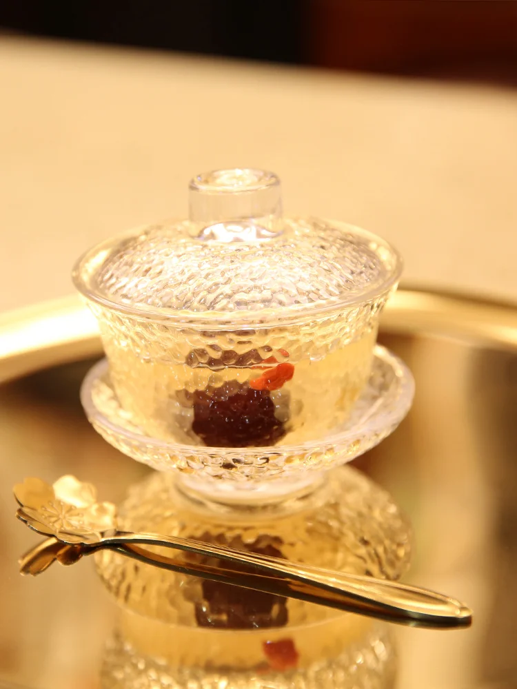 

Glass Crystal Bowl Breakfast Food Fresh Fruit Salad Sugar Water Bowl With Lid & Spoon Tray Kitchenware Utensils Wedding Gifts