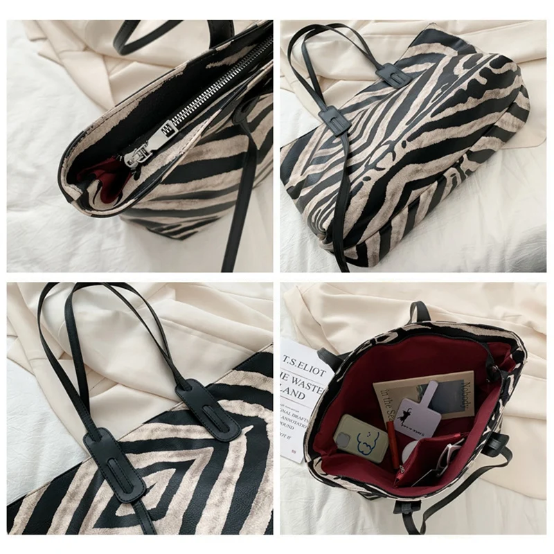 

Fashion Retro Leopard Large Tote Bag PU Leather Women's Designer Handbag High Capacity Shoulder Messenger Bag