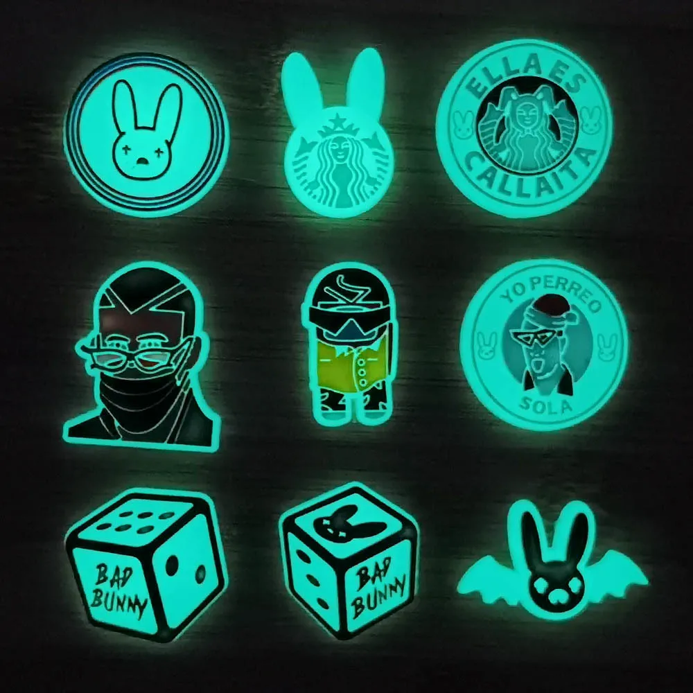 1pcs Luminous Bad Bunny Shoe Charms PVC Glow in the dark Croc Decoration for Clogs Sandals Wristband Accessories Christmas Gifts