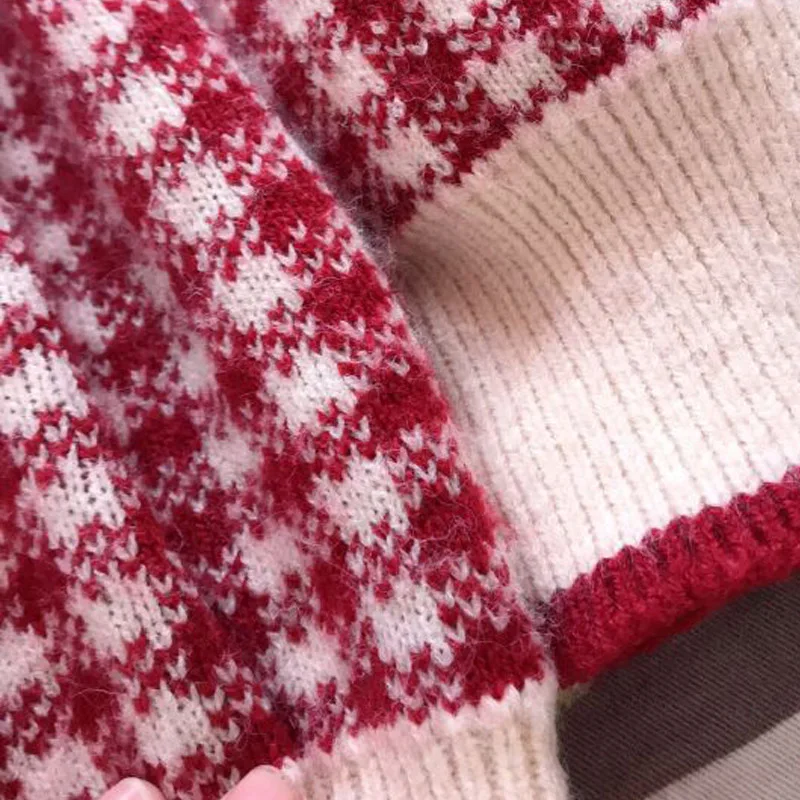 

Autumn Korean Classic Plaid Knitted Pullovers Fashion Women Sweater O-neck Long Sleeve Casual Ladies