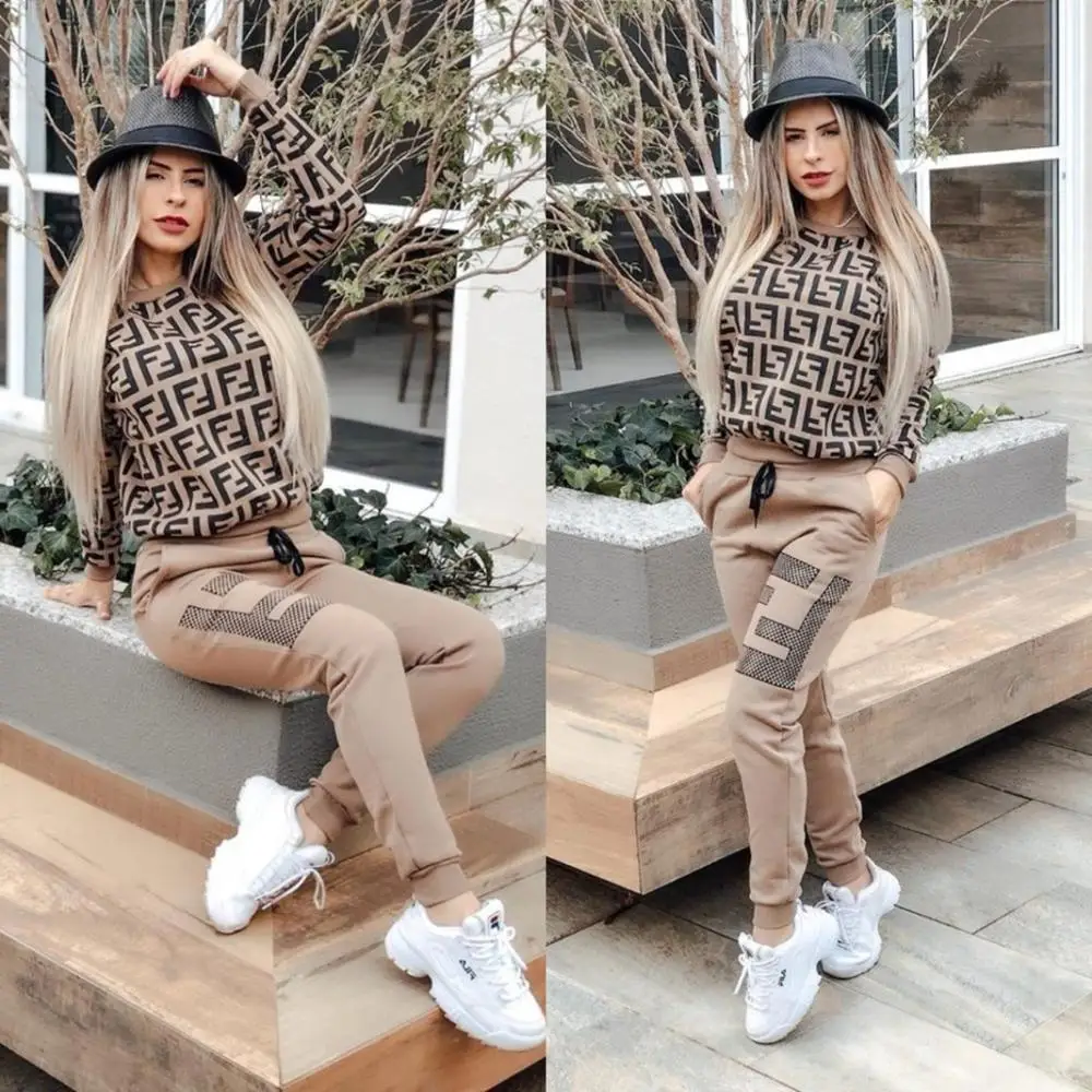 

2021 Hooded Set Women Winter Thick 2-pieces Set Fashionable Ladies Sweatshirt Set Printed Sweatshirt Female 2-pieces Set