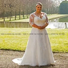 Женское свадебное платье ADLN, скромное размера плюс ТРАПЕЦИЕВИДНОЕ ПЛАТЬЕ С V-образным вырезом и рукавами, с аппликацией и кружевами Свадебный, индивидуальный заказ, 2021