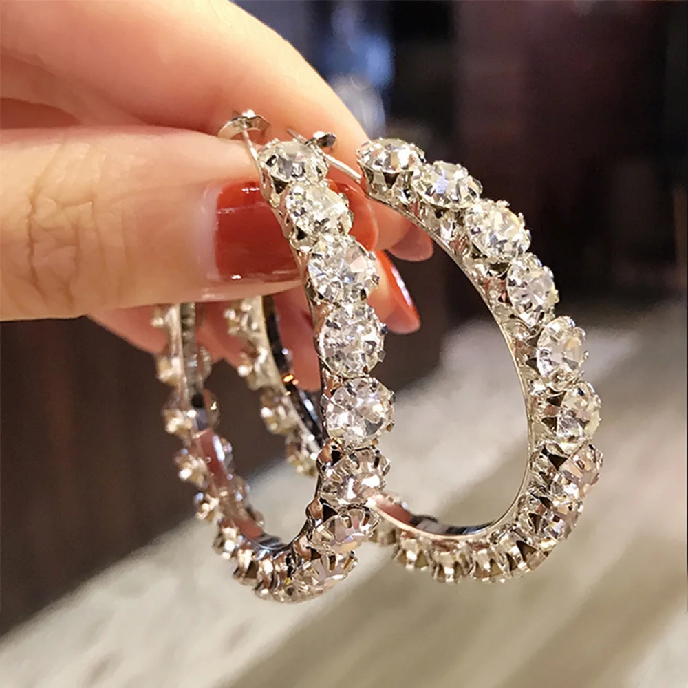 

Luxury Oversize Hoop Earrings Micro Paved Shiny CZ Stone Ear Loop for Women Ladies Wedding Party Daily Wear Fashion Jewelry