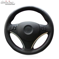 shining wheat black artificial leather car steering wheel cover for bmw e90 325i 330i 335i e87 120i 130i 120d