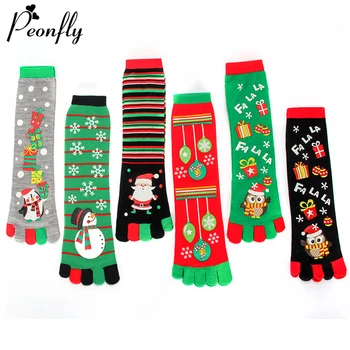 PEONFLY New Autumn Winter New Year Funny Santa Claus Christmas Snow Elk Gift Calcetines Toe Long Sock Cotton Happy Socks Femme