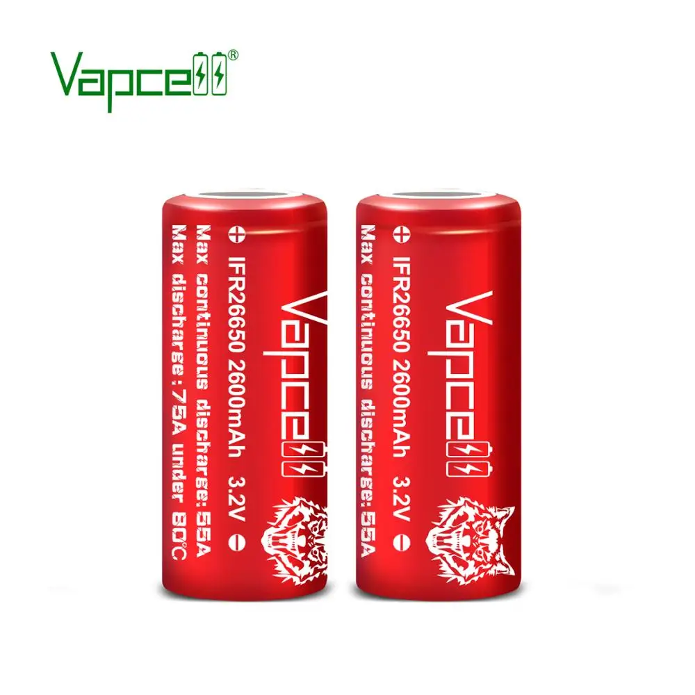 26650 перезаряжаемая батарея Vapcell 26650 2600mah 55A/75A 3,7 v литий-ионная батарея с высоким током разрядки