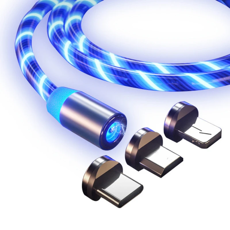 

New Magnetic Flowing Light LED Cable Micro USB Type C Fast Charging Wire Cord for Huawei Samsung Android Phone Charger Cables