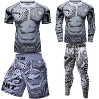 mens sport compression suit running sportswear set mma boxing shorts rashguard fitness workout gym clothing training tracksuit