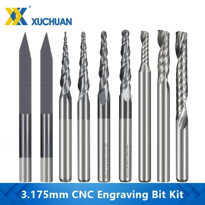 

Milling Cutter 10pcs 3.175mm Shank Solid Carbide Engraving Bits CNC Router Bits for Carving Carbide End Mill