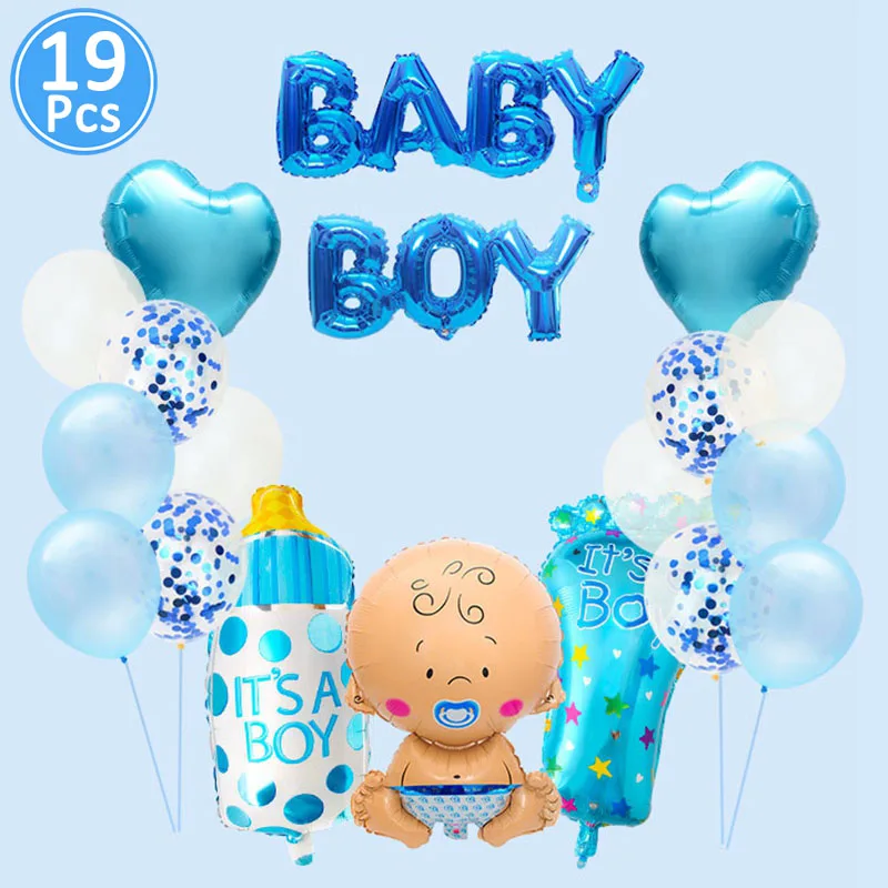 16 дюймов Baby Shower Фольга воздушные шары BabyShower вечерние украшения его для мальчиков и девочек с изображением слона Пол раскрыть игры с надписью Oh Baby столовых принадлежностей - Цвет: 19pcs boy set