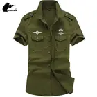 Мужская рубашка оверсайз с коротким рукавом, мужская рубашка из чистого хлопка с вышивкой, приталенная Повседневная рубашка, Мужская одежда, Военные рубашки AY015