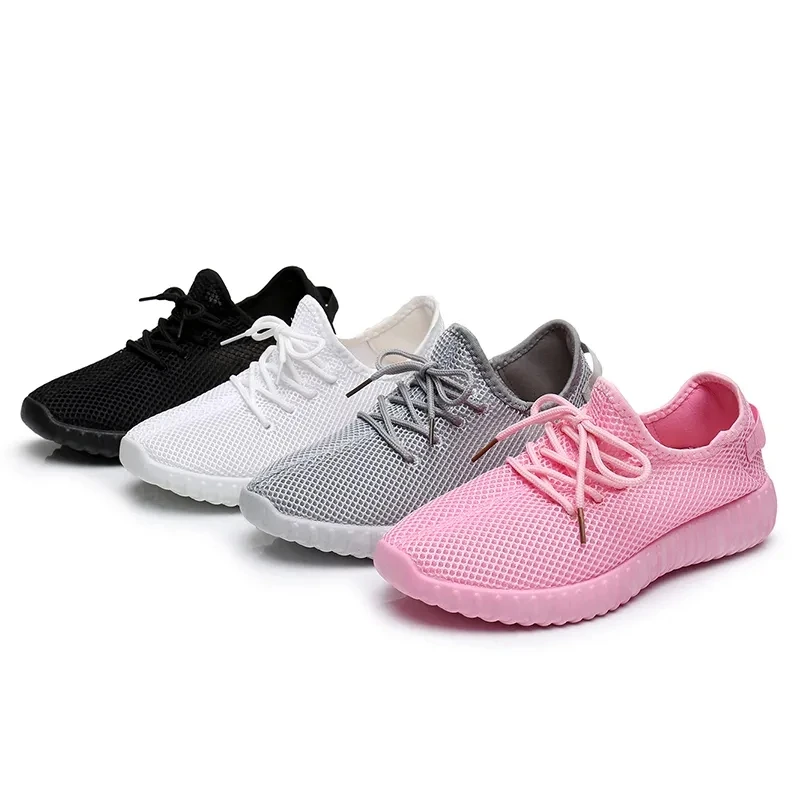 

Fashion Lace-Up Women's Sneakers Soft Wedge Sport Shoes Girls Solid Black White Mesh Trainers Summer Basket Tenis Running Shoes