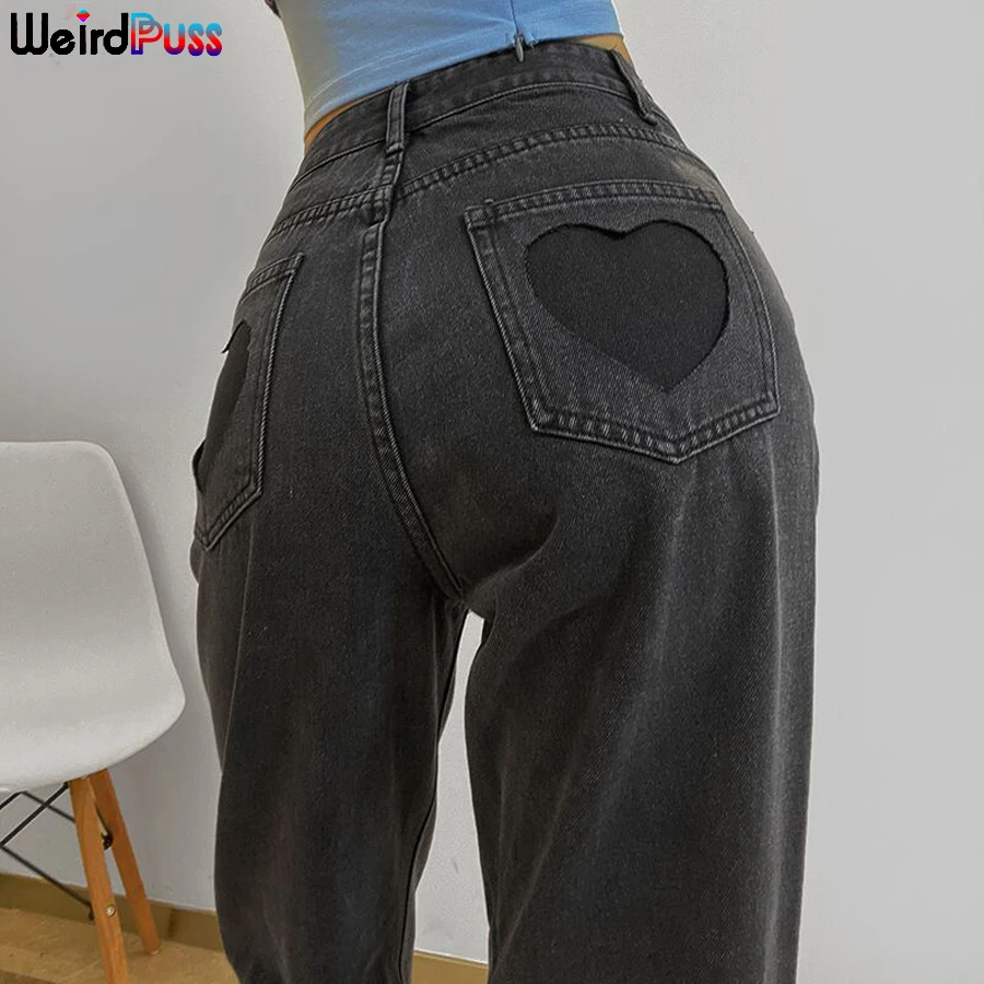 

Джинсы женские в стиле Харадзюку, с высокой талией, градиентные, в форме сердца