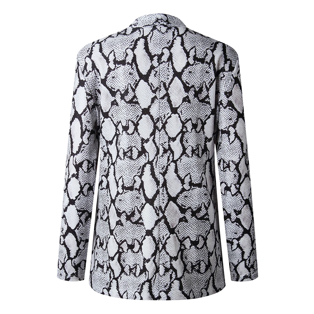 

Soft Party Turn-down Collar Snakeskin Printed Outerwear Shopping Work Daily Wear Casual Women Blazer Slim Fit Long Sleeve