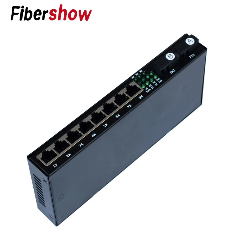 Волоконно-оптический медиаконвертер гигабитный Ethernet коммутатор 8 RJ45 UTP и 2 волоконный порт 10/100/1000 M