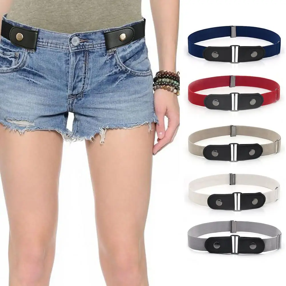 

Invisible Comfortable Waist Belt Faux Leather Buckle-Free Stretchy Jeans Belt Clothes Ornament