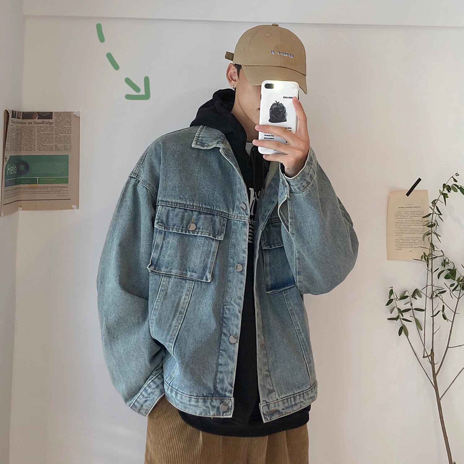 

Мужская джинсовая куртка свободного покроя, с эффектом потертости, осень 2019