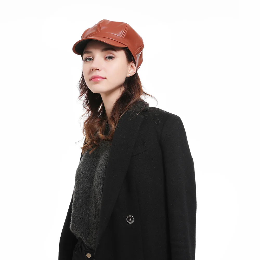 ZLD Hot 2019 Solid Color PU Leather Octagonal Cap Ladies British Retro Casual Fashion Painter Outdoor hip hop cap lot | Аксессуары для