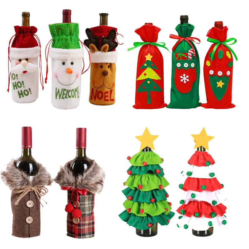 

2020 Christmas Decoration for Home Christmas Wine Bottle Bags Cover Gift Champagne Holders Xmas Home Table Navidad Decors