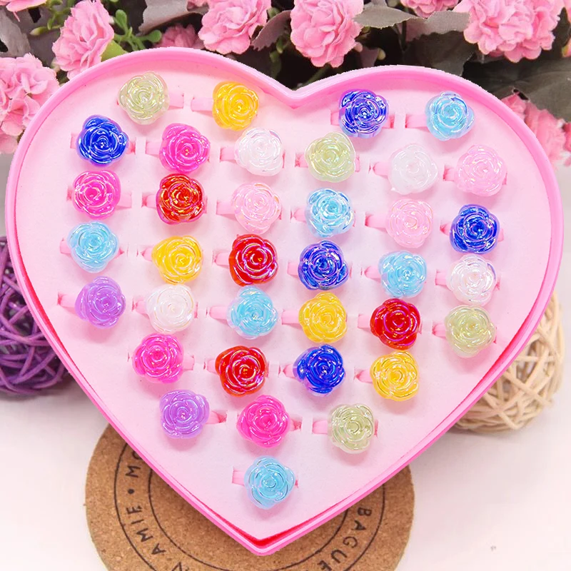 Детские Кольца с цветными розами регулируемые вечерние кольца для девочек 20