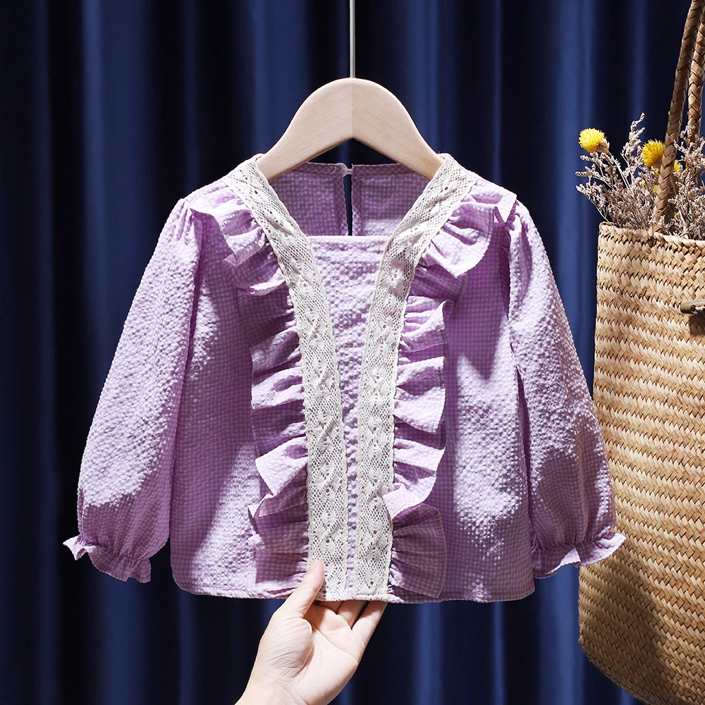 Топ с пышными рукавами для маленьких девочек рюшами и оборками клетчатая детская