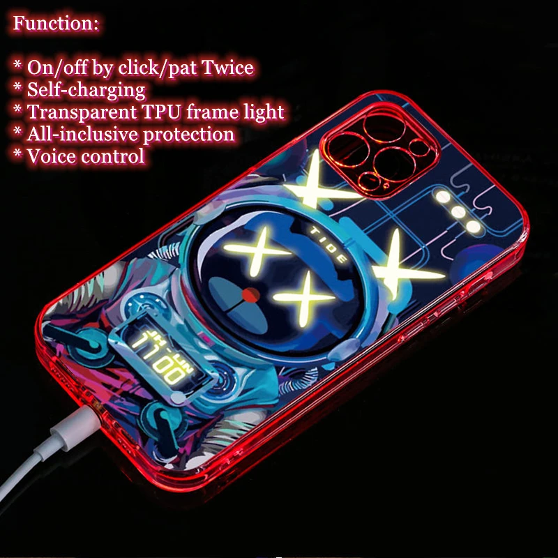 For iPhone 11 12 Pro Transparent TPU Selfie Led Light Phone Case Music Luminous Capa For iPhone 12 Pro Max Clear Back Cover