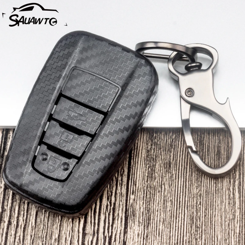 

Carbon Fiber Remote Car Key Case Cover For Toyota Camry C-HR CHR Prius Corolla RAV4 Avalon Prado 2018 2019 Smart Key Chain Case