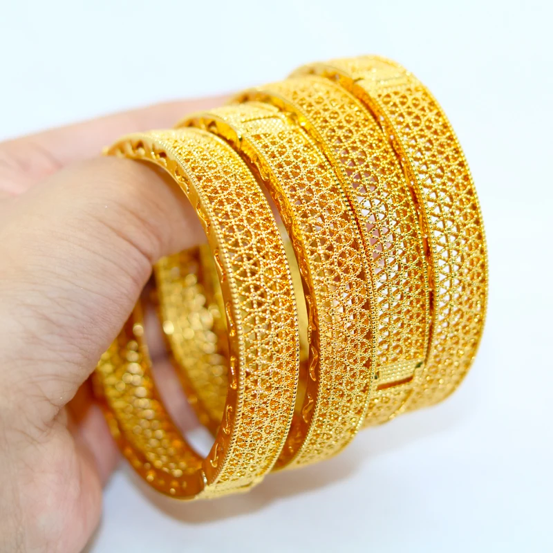 

24k Women Dubai Gold Bracelets, Ethiopian Wedding Bracelet for Women, Arabic and Golden Jewelry with Pendants for Kids